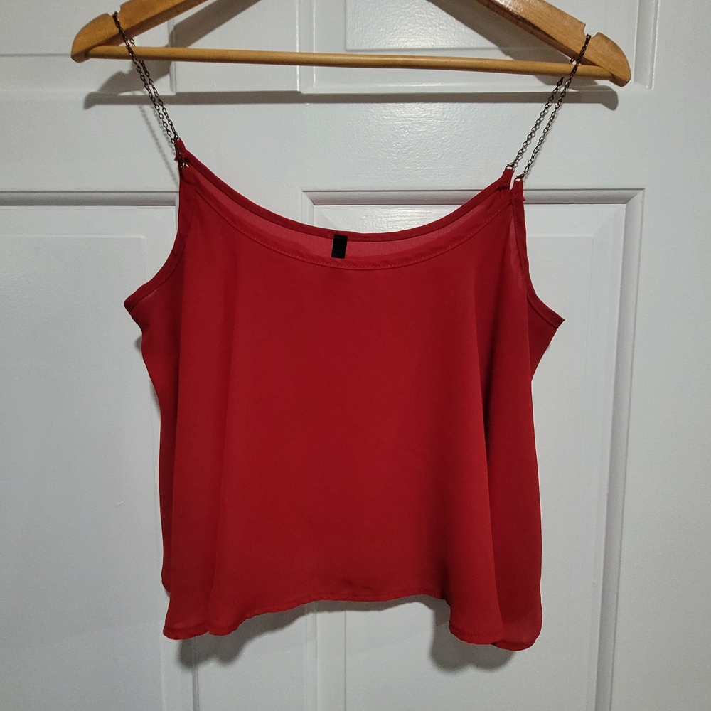 Chain-Strap Red Women's Tank Top